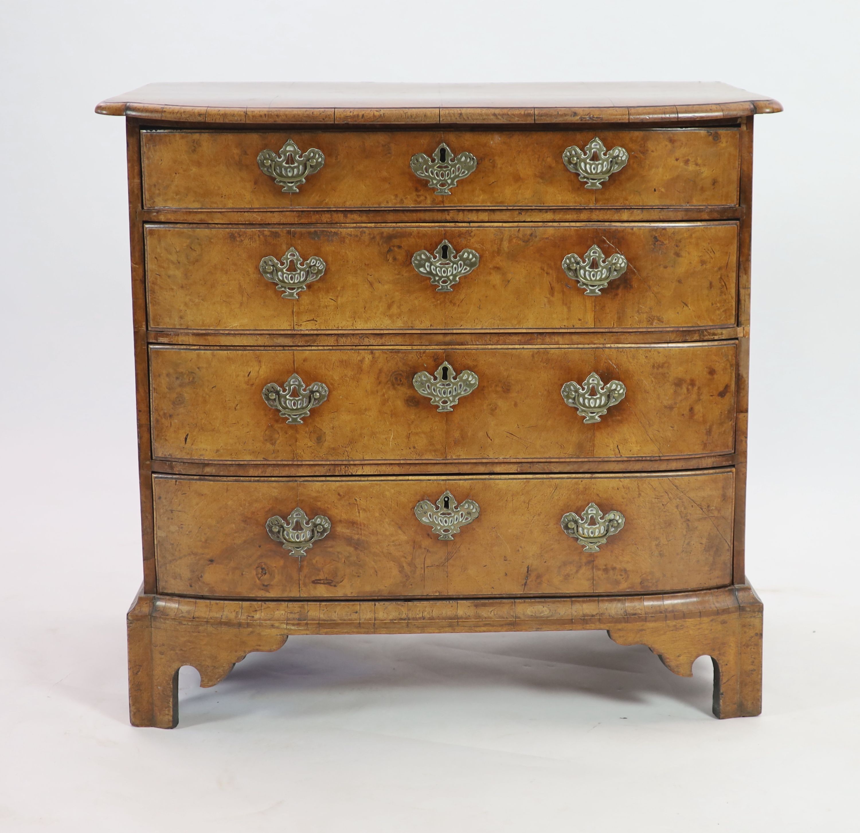 An 18th century Dutch walnut bowfront chest W.89cm D.57cm H.84cm